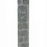 Large gray Mezuzah modeled after the Kotel, handcrafted from natural Jerusalem stone with detailed engravings and decorative motifs, on a white background with soft reflection.