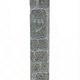 Large gray Mezuzah modeled after the Kotel, handcrafted from natural Jerusalem stone with detailed engravings and decorative motifs, on a white background with soft reflection.