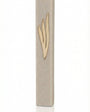 Large modern cream cement mezuzah case with Hebrew inscription, detailed texture, and polished surface, displayed on a white studio background with subtle reflection.
