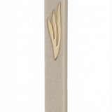 Large modern cream cement mezuzah case with Hebrew inscription, detailed texture, and polished surface, displayed on a white studio background with subtle reflection.