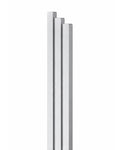 Large Modern Silver Pyramid Mezuzah shown from the front as a softly brushed silver aluminum mezuzah cover, with three graduated vertical bars forming a contemporary stepped design and a gently rounded lower edge for modern Jewish doorway decor