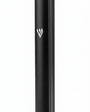 Large Modern Waterproof Black Aluminum Outdoor Mezuzah standing against a white background, showing its matte black curved face, silver Hebrew Shin near the top and narrow raised edge
