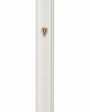 Large Modern Waterproof White Aluminum Outdoor Mezuzah case, showing its long white metal face and raised silver Hebrew Shin