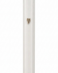 Large Modern Waterproof White Aluminum Outdoor Mezuzah case, showing its long white metal face and raised silver Hebrew Shin
