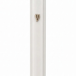 Large Modern Waterproof White Aluminum Outdoor Mezuzah case, showing its long white metal face and raised silver Hebrew Shin