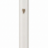 Large Modern Waterproof White Aluminum Outdoor Mezuzah case, showing its long white metal face and raised silver Hebrew Shin