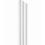 Large Modern White Pyramid Mezuzah shown from the front as a smooth matte white aluminum mezuzah cover, with three graduated vertical bars forming a minimalist stepped design and a gently rounded lower edge for modern Jewish doorway decor
