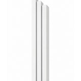 Large Modern White Pyramid Mezuzah shown from the front as a smooth matte white aluminum mezuzah cover, with three graduated vertical bars forming a minimalist stepped design and a gently rounded lower edge for modern Jewish doorway decor