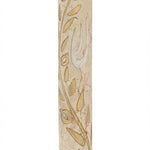 Large handcrafted Jerusalem stone Mezuzah with gold olive branch design and detailed engravings, on a white studio background with soft reflection.
