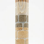 High-resolution image of a Jerusalem stone Mezuzah made in Israel, featuring natural stones from Holy Land, with detailed engravings and Hebrew inscriptions.