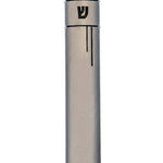 Le Platane Mezuzah crafted from pewter, 6 inches tall, with detailed Hebrew inscriptions and decorative motifs, on a white studio background with a soft reflection.
