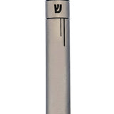Le Platane Mezuzah crafted from pewter, 6 inches tall, with detailed Hebrew inscriptions and decorative motifs, on a white studio background with a soft reflection.