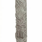 Elegant Lily Mezuzah crafted of pewter with hand-painted enamel detailing, measuring 4 inches tall, suitable for doorways, with a subtle reflection on white background.