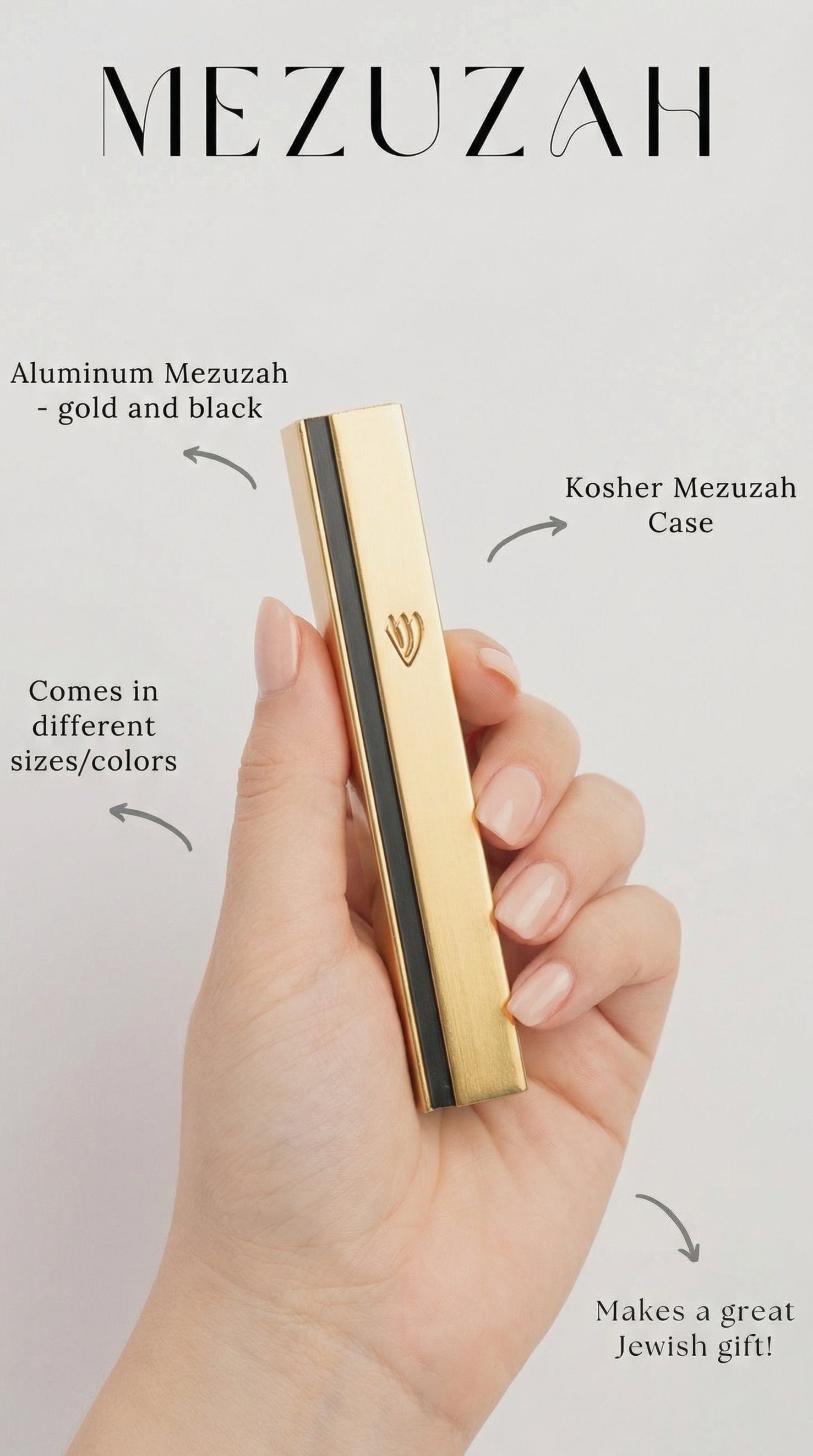 Luxurious gold and black aluminum mezuzah mounted on a modern home door for religious tradition.