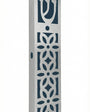 High-resolution image of an upscale Casablanca Mezuzah made of aluminum, displayed on a white studio surface with a soft reflection, precise details preserved.