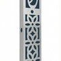 High-resolution image of an upscale Casablanca Mezuzah made of aluminum, displayed on a white studio surface with a soft reflection, precise details preserved.