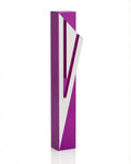 Sleek purple and silver aluminum Capital Shin Mezuzah case with a modern geometric design