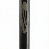 Black marble Mezuzah handcrafted in Israel with intricate Hebrew engravings, surface textures, and a polished finish on a white background with soft reflection.