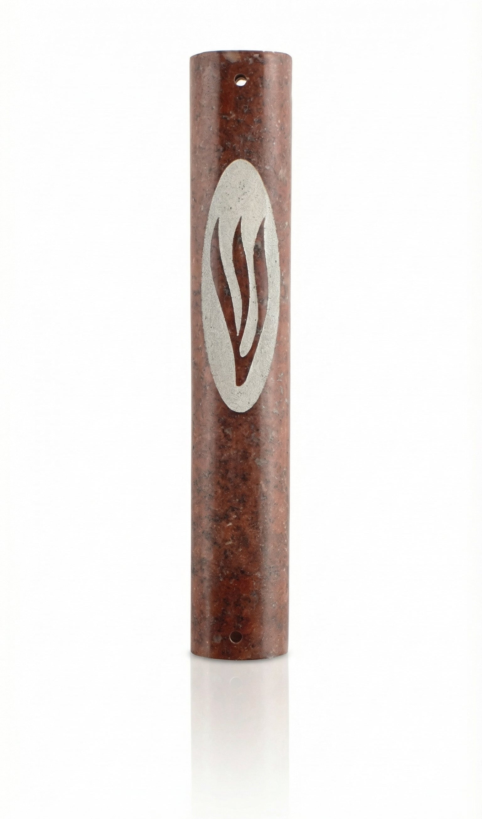 Masada Marble mezuzah case handcrafted in Israel from natural stone with Hebrew engraving, decorative motifs, and 4-inch scroll fit