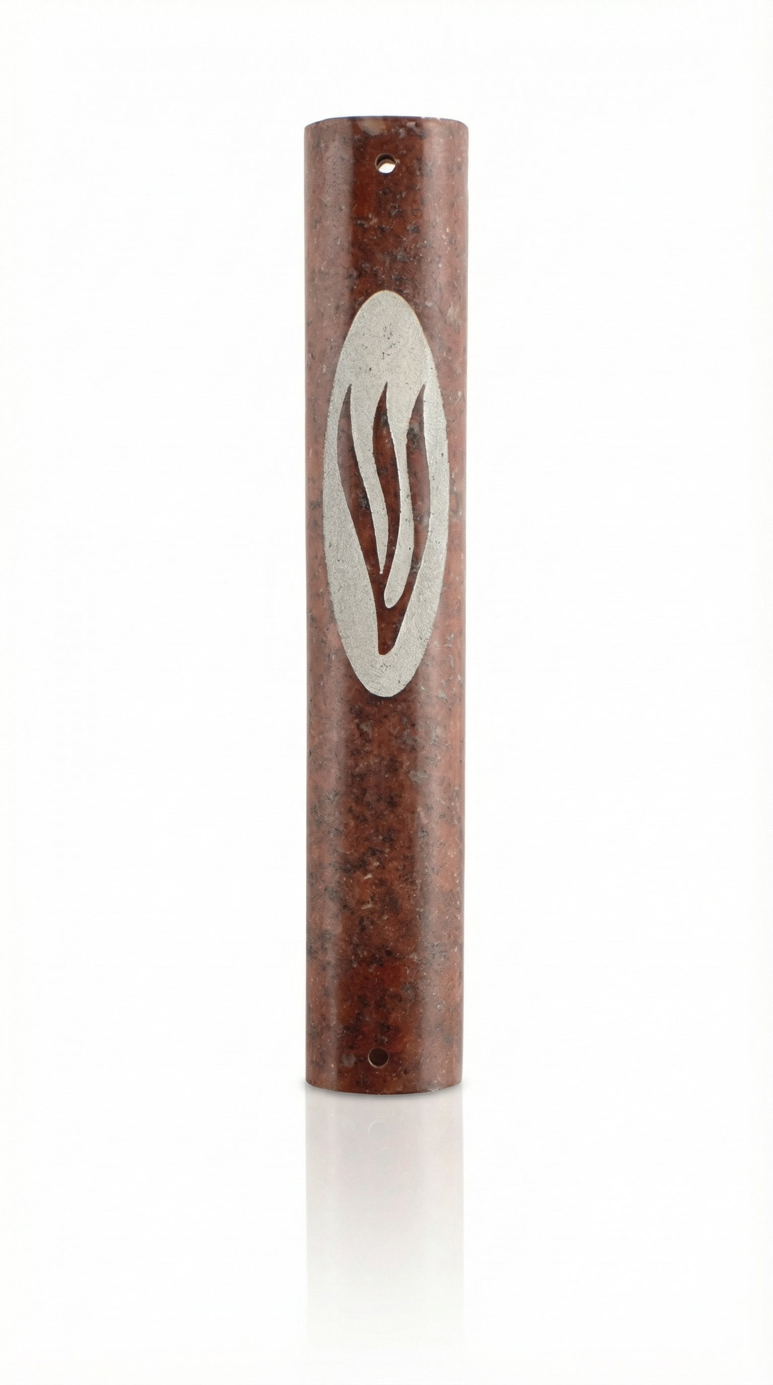 Masada Marble mezuzah case handcrafted in Israel from natural stone with Hebrew engraving, decorative motifs, and 4-inch scroll fit