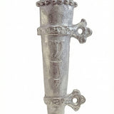 Elegant hand-crafted pewter medieval mezuzah with crown and bird detail, designed for home blessing and decorative door accents.
