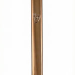 High-resolution image of an authentic metallic copper mezuzah from Israel, with detailed engraving and decorative motifs, styled on a clean white background.
