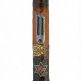 High-quality Magen Mezuzah made of pewter and hand painted with enamel, displayed on a clean white studio background with a subtle reflection.