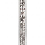 High-resolution studio image of a precise metal mezuzah with true dimensions and hardware, centered on a pure white background.