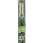 High-quality Midnight Green Mezuzah featuring Chai symbol, crafted from pewter and hand painted with enamel, displayed on a white background.