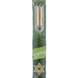 High-quality Midnight Green Mezuzah featuring Chai symbol, crafted from pewter and hand painted with enamel, displayed on a white background.