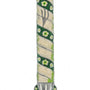 Green Pewter Mindful Garden Mezuzah with Hebrew letters and decorative motifs, on a white studio background with a soft reflection.