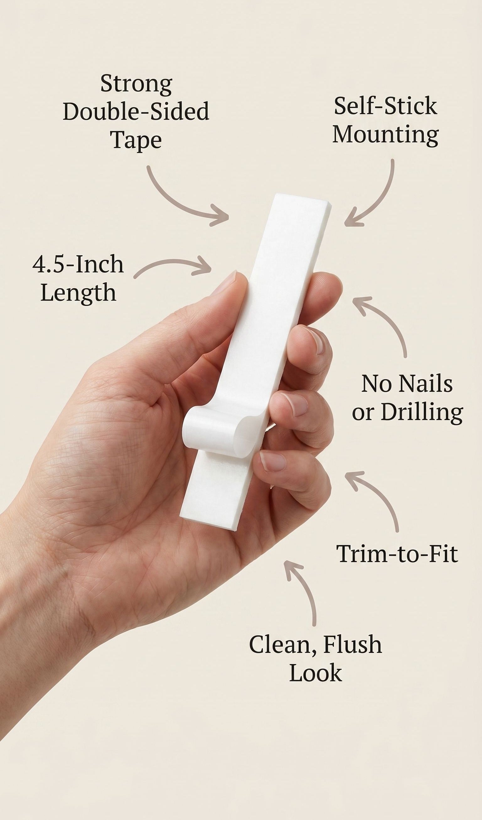 Person holding a 4.5-inch metal mezuzah with a clean, minimalist design and smooth surface, demonstrating handheld display for mounting.