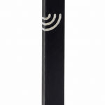 Minimalist Wave black aluminum mezuzah case on a white background with a slim matte-black body and a flowing silver Hebrew Shin
