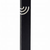 Minimalist Wave black aluminum mezuzah case on a white background with a slim matte-black body and a flowing silver Hebrew Shin