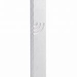 Minimalist Wave silver aluminum mezuzah case on a white background with a slim metallic body and a flowing modern Hebrew Shin