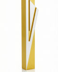 Elegant gold aluminum Mezuzah with Hebrew Shin symbol, detailed craftsmanship and sleek finish, designed for both indoor and outdoor use in home decor