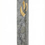 Detailed view of a handcrafted Jerusalem stone Mezuzah in gray, with intricate Hebrew engravings, on a clean white studio background with soft reflection.