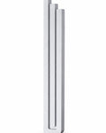 Modern Silver Pyramid Mezuzah with three stepped aluminum bars, slim architectural profile and brushed silver finish