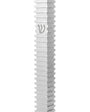 Modern Silver Steps aluminum mezuzah case on a white background with repeating horizontal fins and a centered silver Hebrew Shin