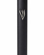 Matte black cement mezuzah case with a raised sculptural silver Shin centered near the upper front