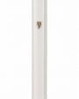 Modern Waterproof White Aluminum Outdoor Mezuzah, 5.5 inches tall, matte white finish with a raised Shin on a slim rectangular body.