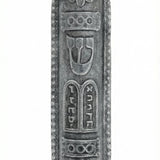 Upscale professional image of a Moroccan Blessing Mezuzah made of pewter, 3.5 inches tall, on a white studio background with a subtle reflection.