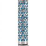 Blue Mosaic Magen David Mezuzah with sequin accents, Middle Eastern style, on a white studio background with soft reflection.