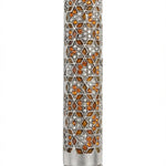 Brown Mosaic Magen David Mezuzah with sequined borders, crafted in Middle Eastern style, 5.5 inches tall, for Jewish home decoration.