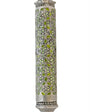 Green mosaic-style Mezuzah with small Magen David shapes and sequin stones, suitable for Jewish home doorways.