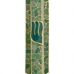 Detailed mosaic-style brass mezuzah made in Israel, hand painted with enamel, with a 2.8 inch scroll option, suitable for home doorways.