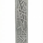 High-resolution image of an intricately designed mosaic pewter mezuzah from Israel, showcasing detailed engravings and a polished surface, on a white studio background with subtle reflection.
