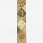Large Mosaic Stone Mezuzah with detailed Hebrew inscriptions, engraved motifs, and unique stone variations, suitable for front door decor.