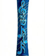 Hand-painted blue pewter mezuzah with musical symbols, treble clef, decorative stones, 5.5 inches tall, suitable for home door blessings