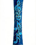 Hand-painted blue pewter mezuzah with musical symbols, treble clef, decorative stones, 5.5 inches tall, suitable for home door blessings